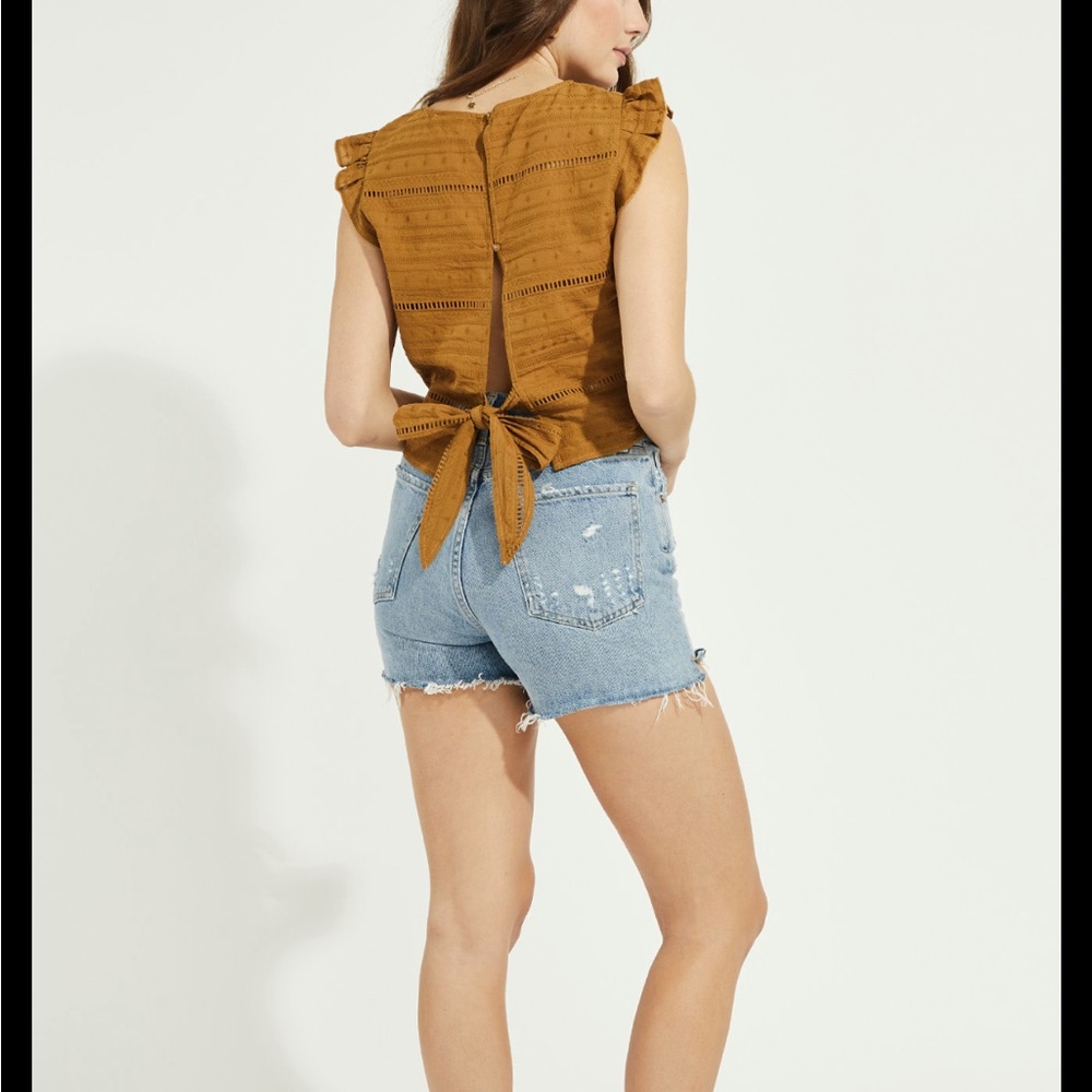 Gentle Fawn Mustard Tie-Back Eyelet Top